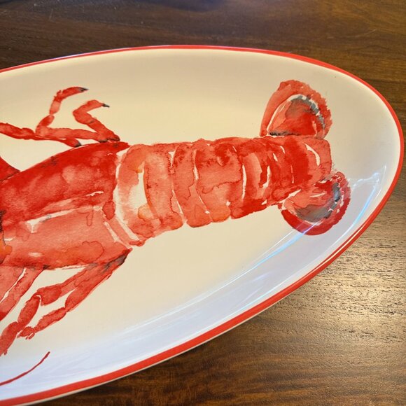 Lisa Audit Beach House Kitchen Lobster Tray Red White Ceramic 19" x 9" NEW! - Picture 3 of 4